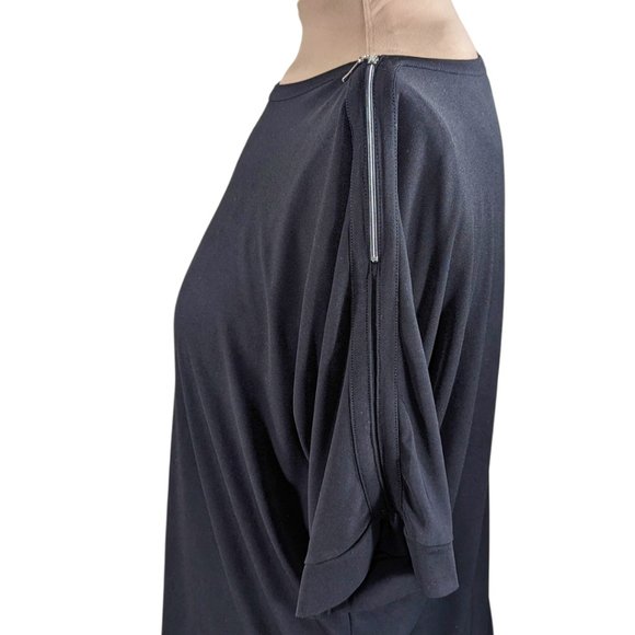 Chico's 3/XL Black Short Sleeve Blouse with Silver Shoulder Zippers - Picture 6 of 10